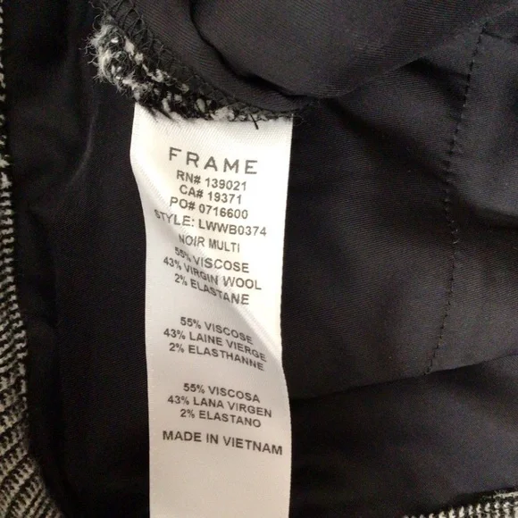 Frame pants women 0 Virgin wool black white check soft classic - Picture 9 of 9